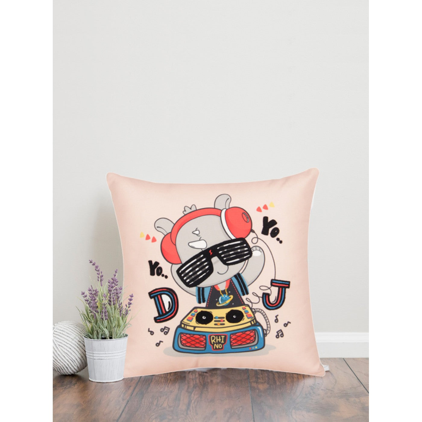 Light Peach Music Theme Cushion Cover 16x16 Inch