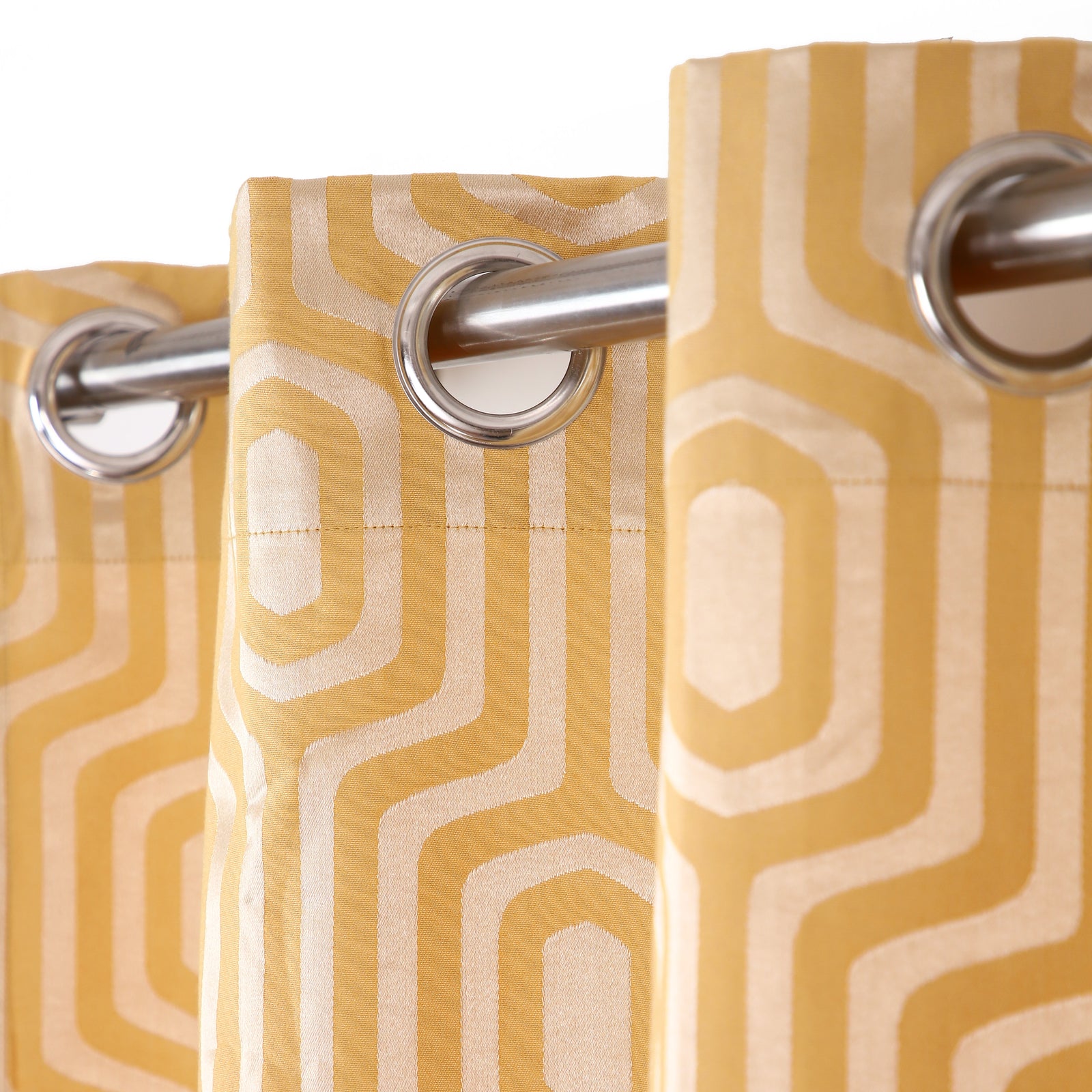 Cotton Jacquard Geometric Design Mustard Curtain