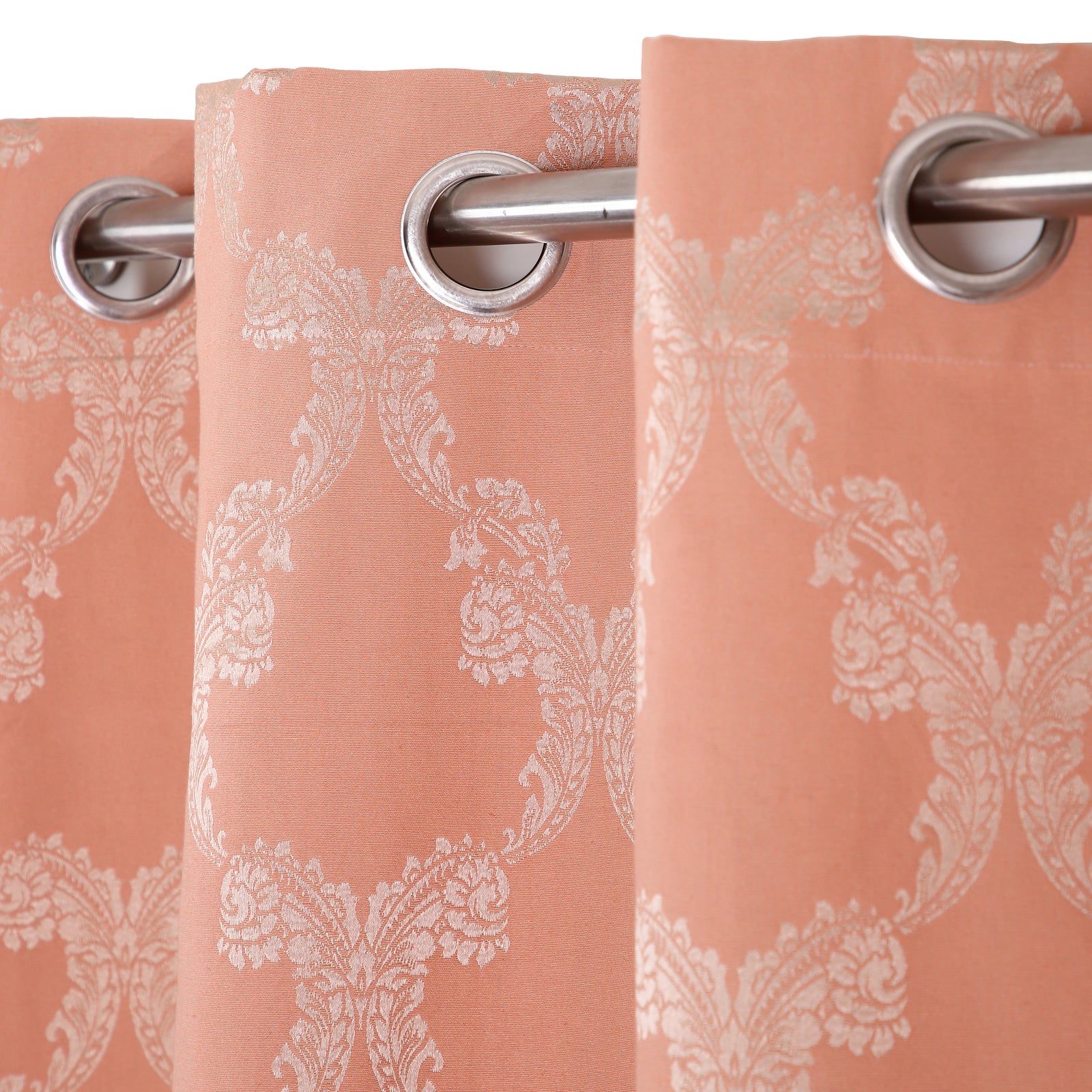 Cotton Jacquard Heavy Fabric Grommet Self Design Peach Curtain - Pack of 1