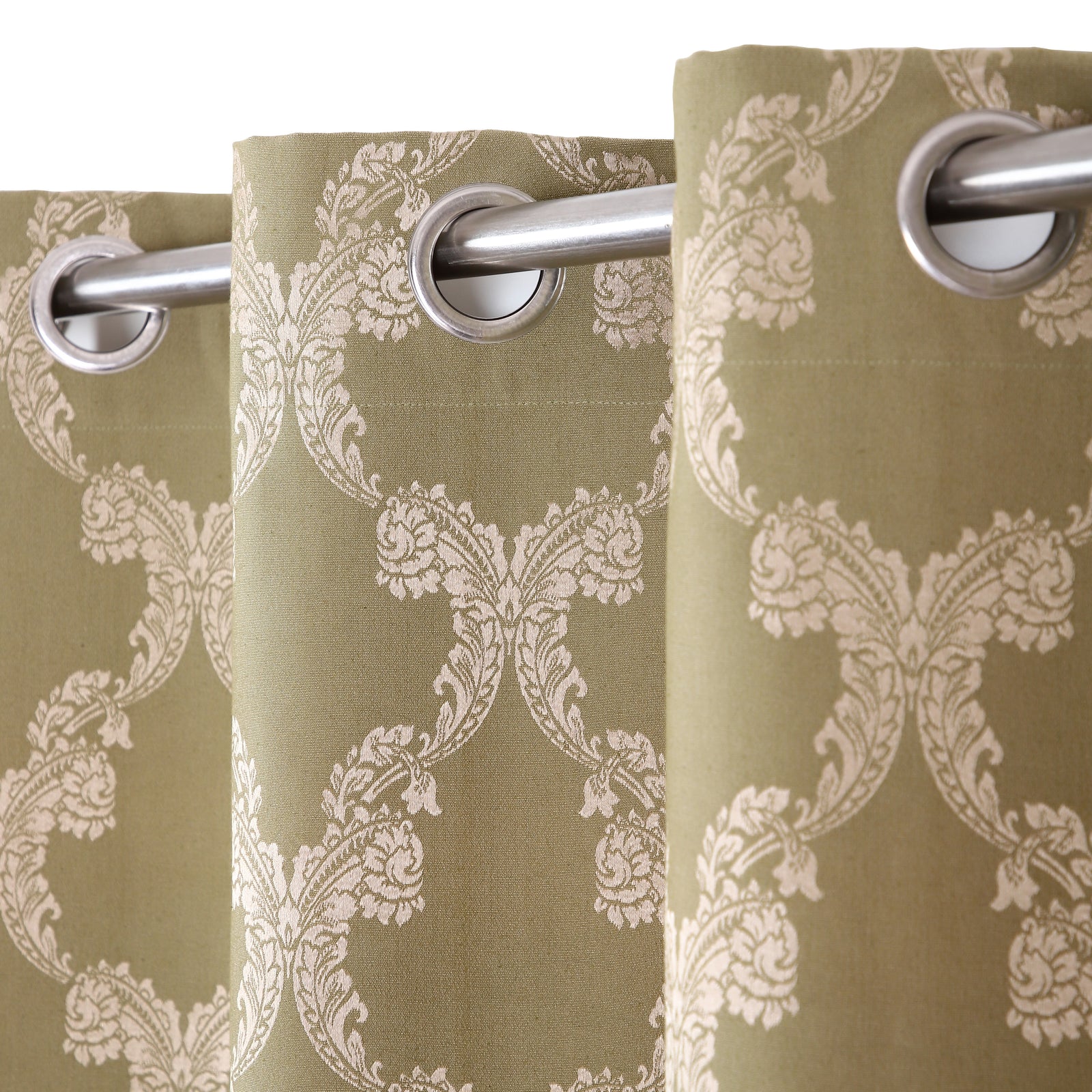Cotton Jacquard Heavy Fabric Grommet Self Design Green Curtain