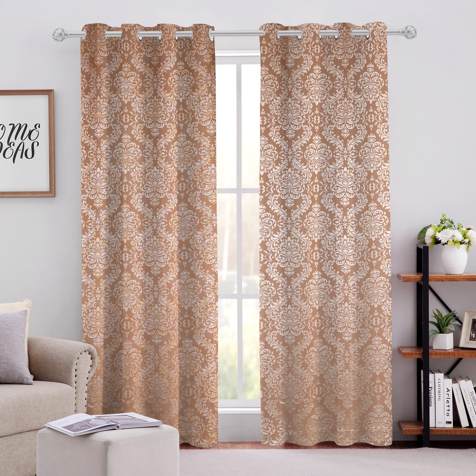 Cotton Jacquard Heavy Fabric Grommet Self Design Brown Curtain