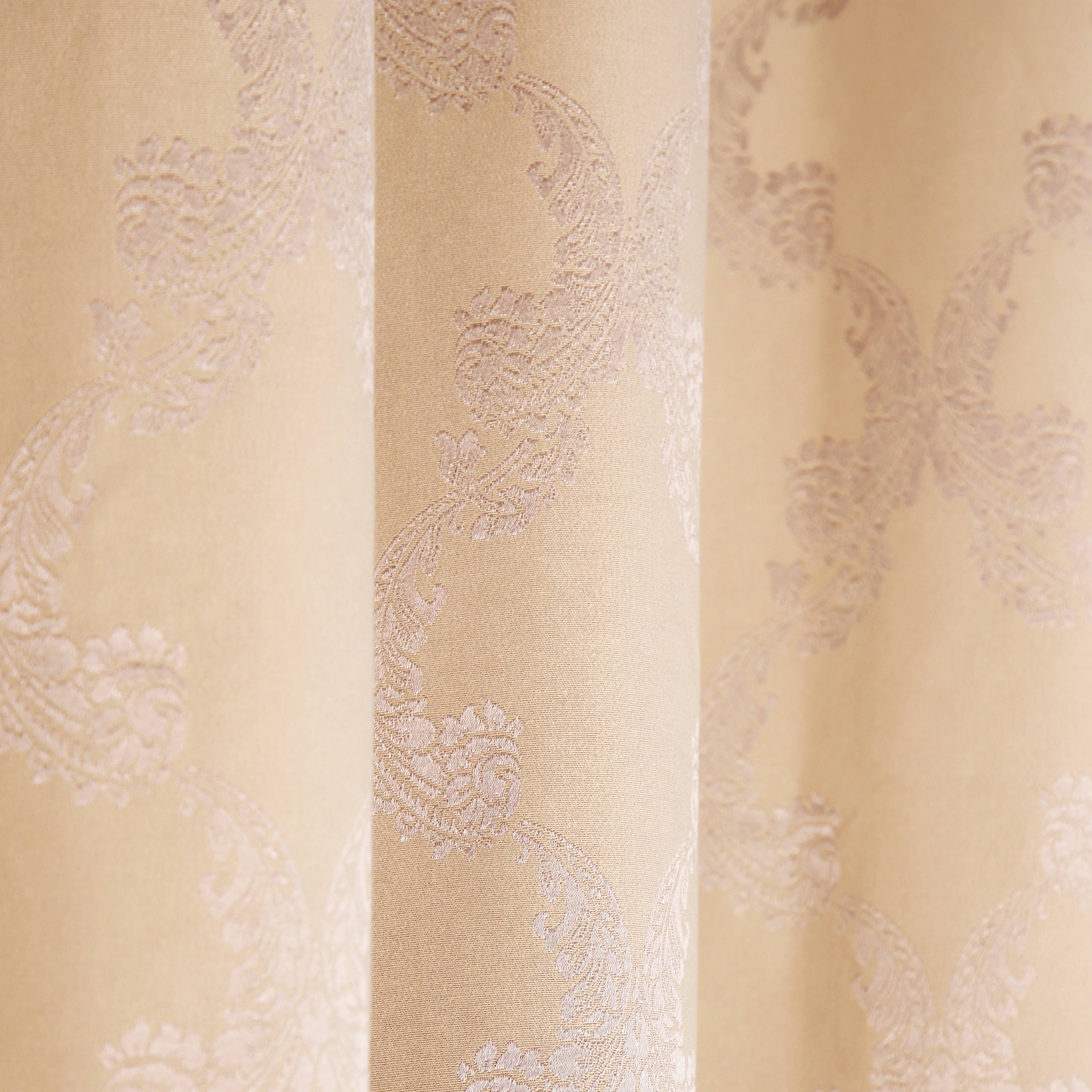 Cotton Jacquard Heavy Fabric Grommet Self Design Beige Curtain