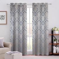 Cotton Jacquard Heavy Fabric Grommet Self Design Blue Curtain