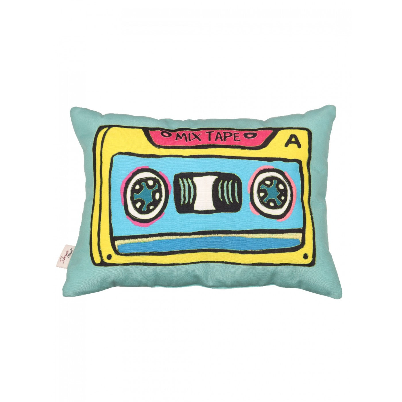 Mixtape-Inspired Stuffed Cushion with Intricate Embroider