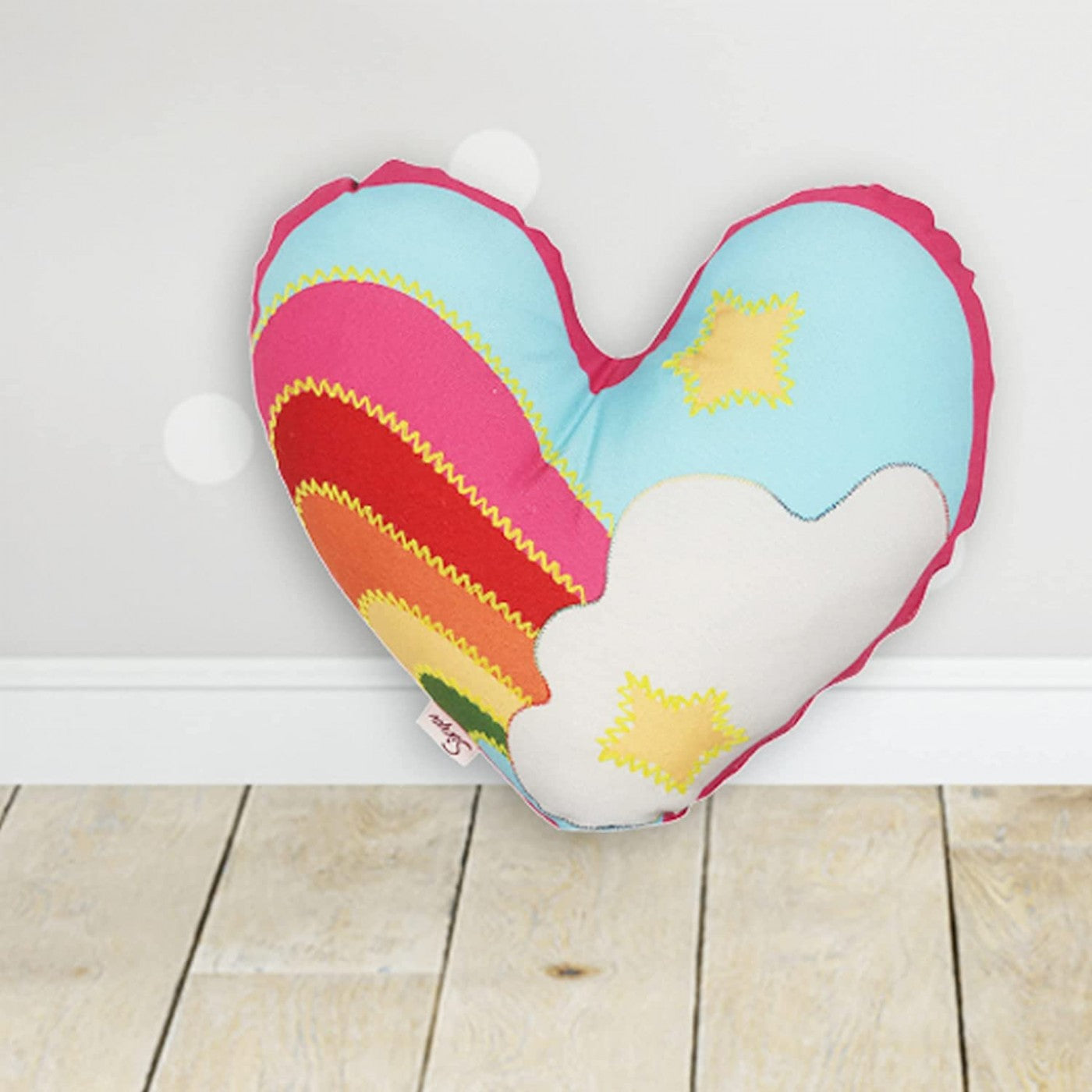 Radiant Love Printed Rainbow Heart Stuffed Cushion for kids