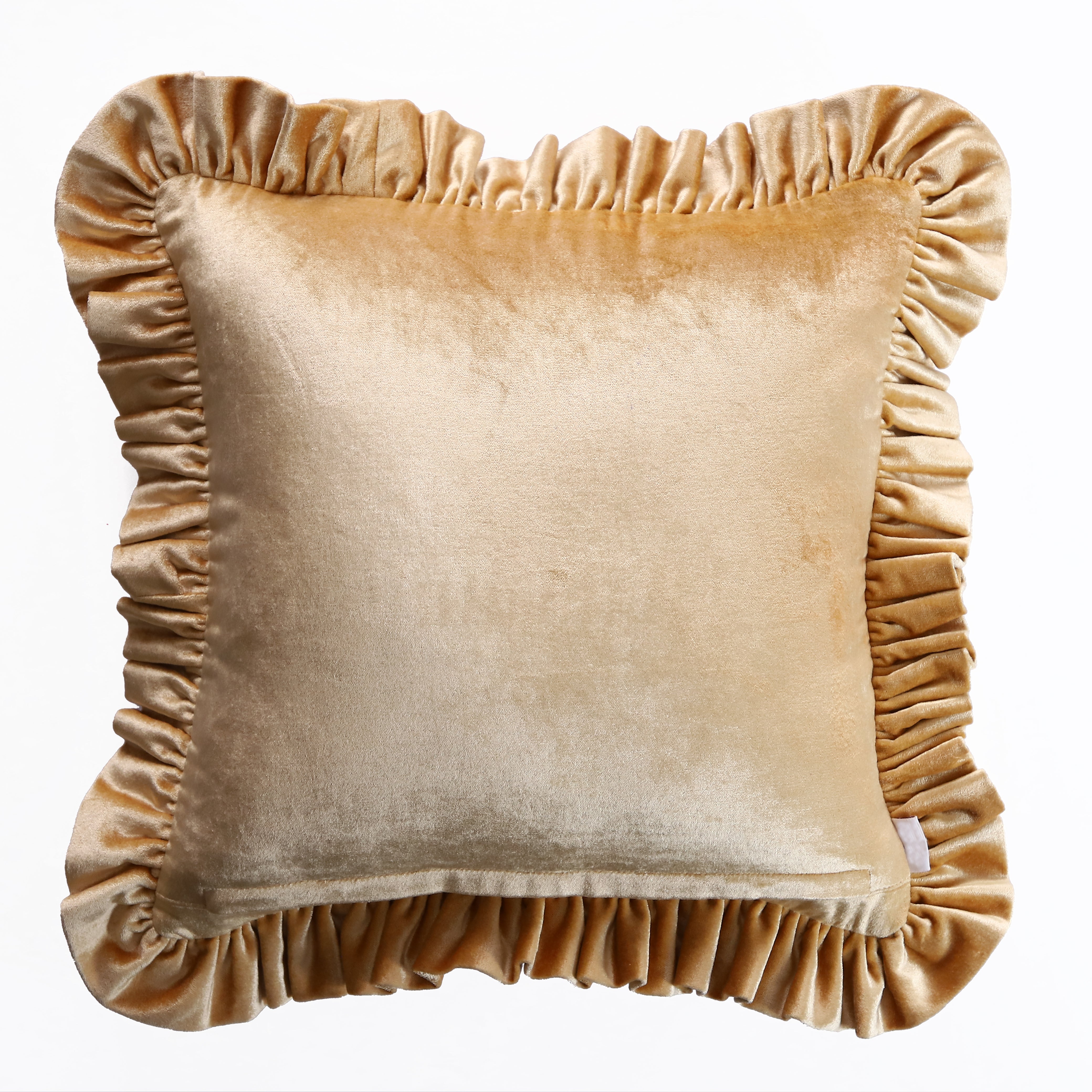 Gold Radiance Solid Velvet 16x16 Frilled Viscose Velvet Cushion Cover