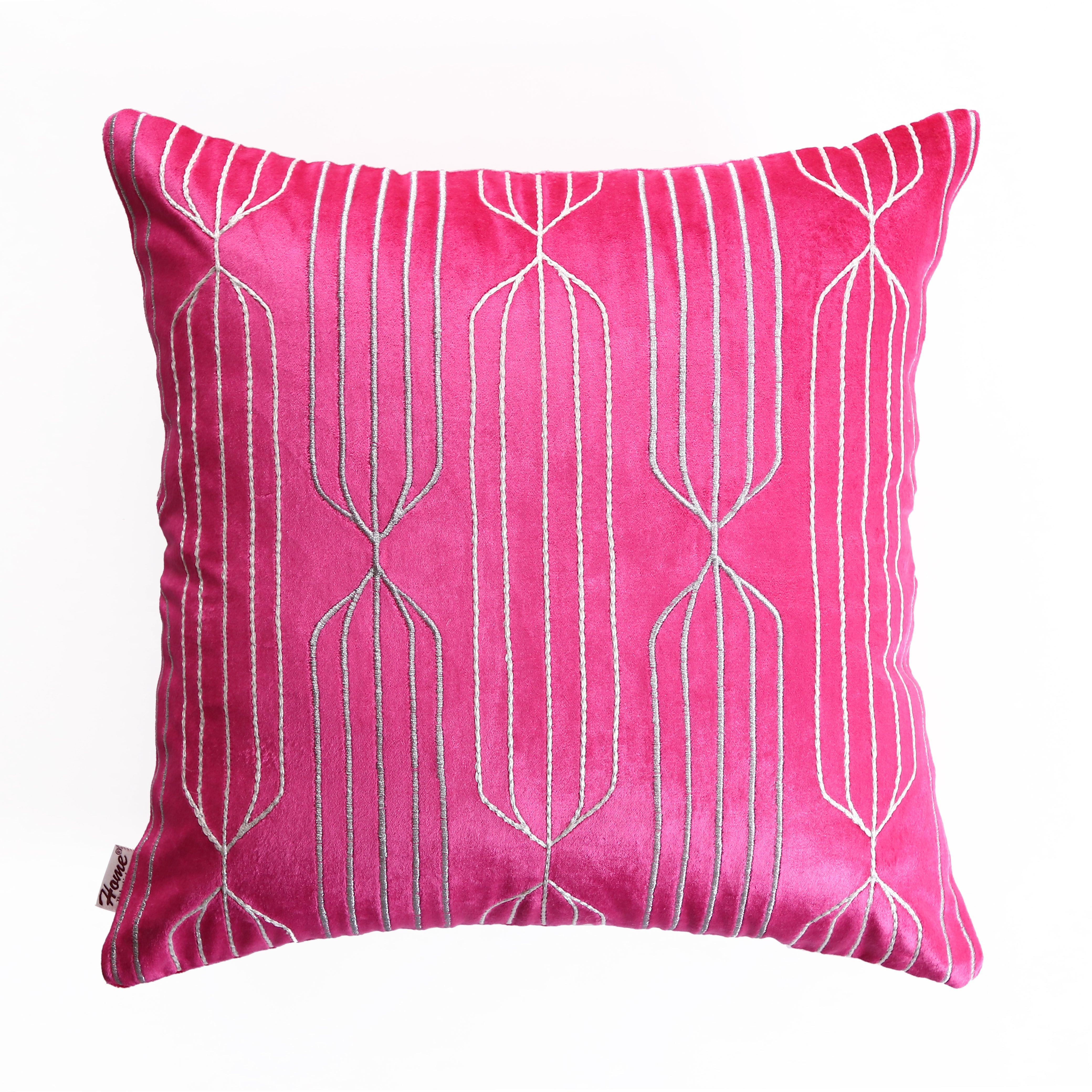 Fuchsia Fusion Cord Embroidery 16x16 Inches Cushion Cover