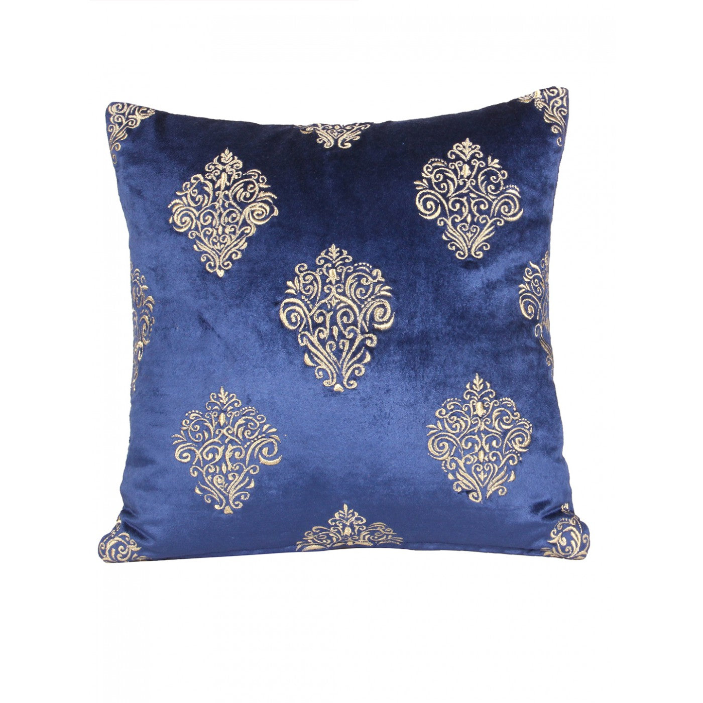Blue Embroidred Velvet Cushion Cover 16x16 Inch