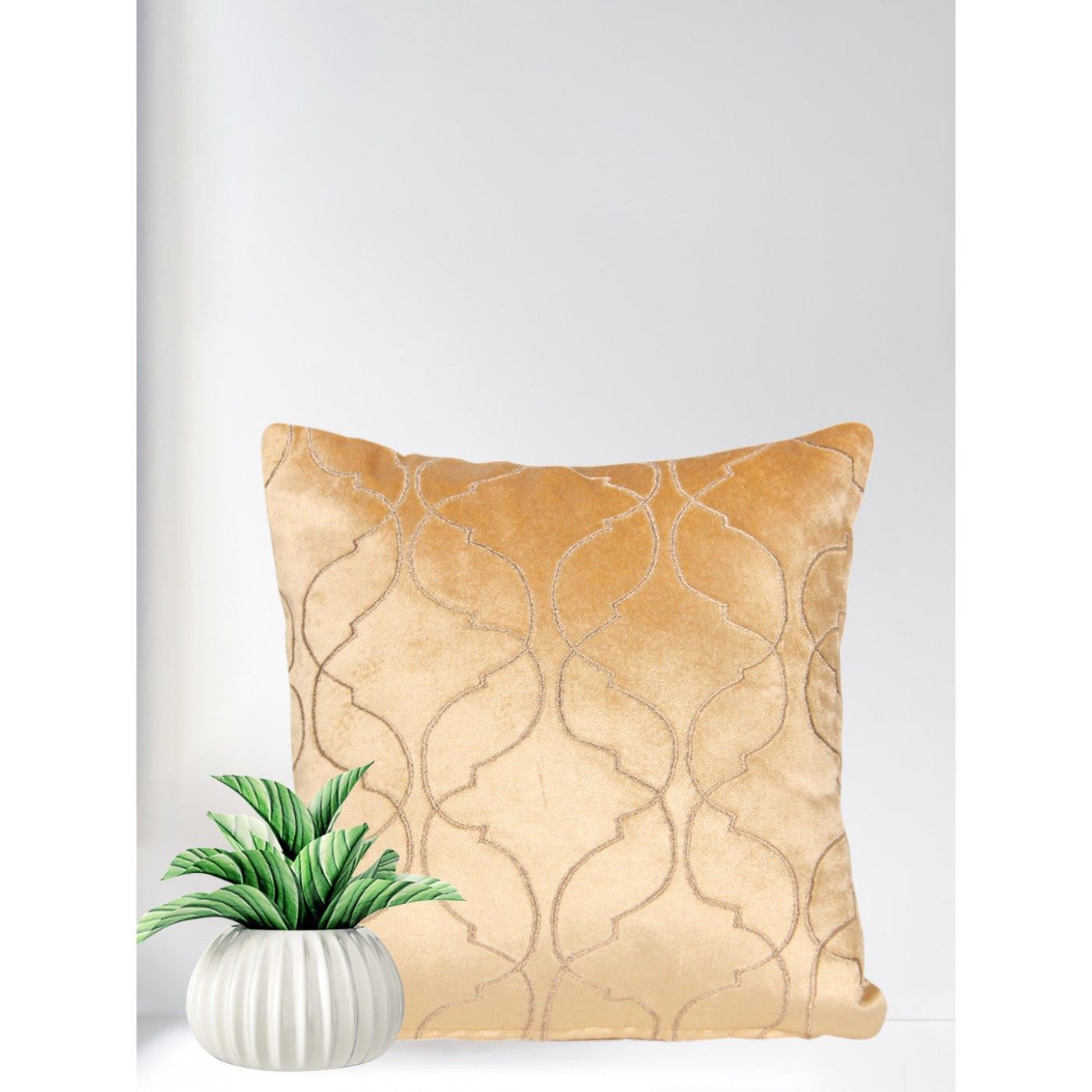 Beige Bliss 12x12 Inch Cross Ogee Velvet Cushion Cover