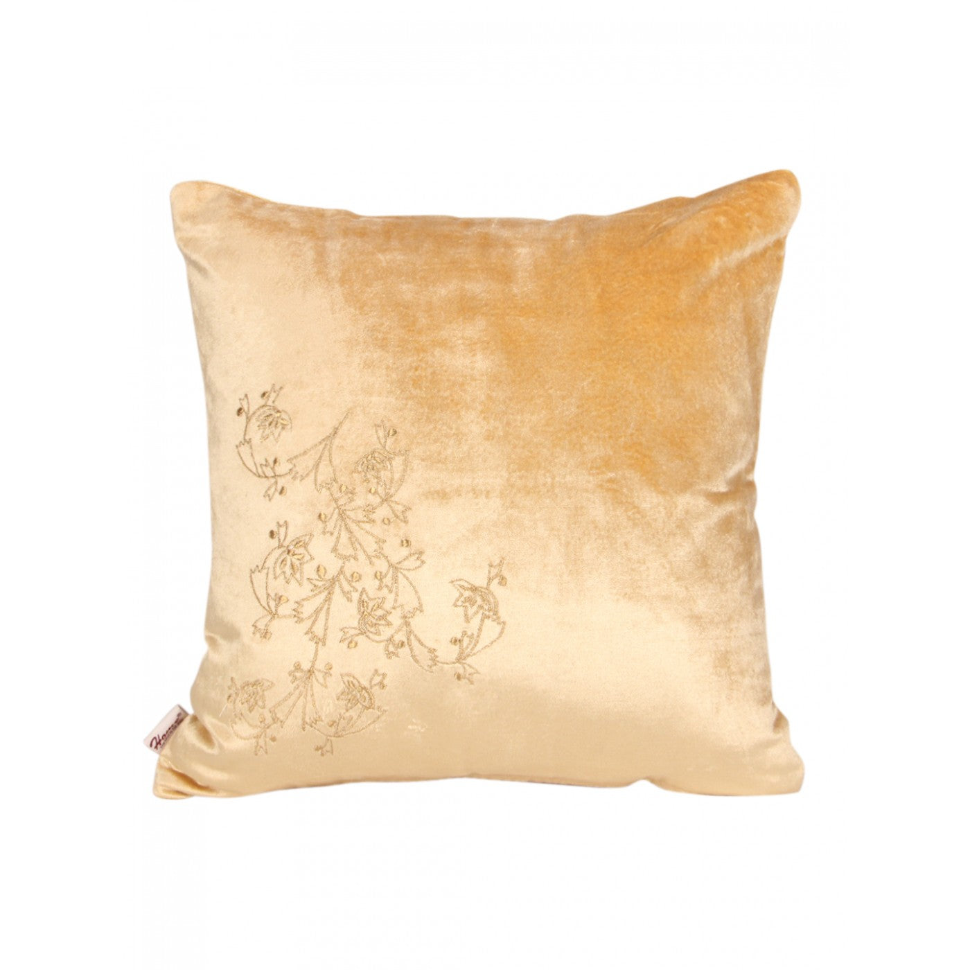 Botanic Elegance 16x16 Inch Floral Embroidered Beige Velvet Cushion Cover