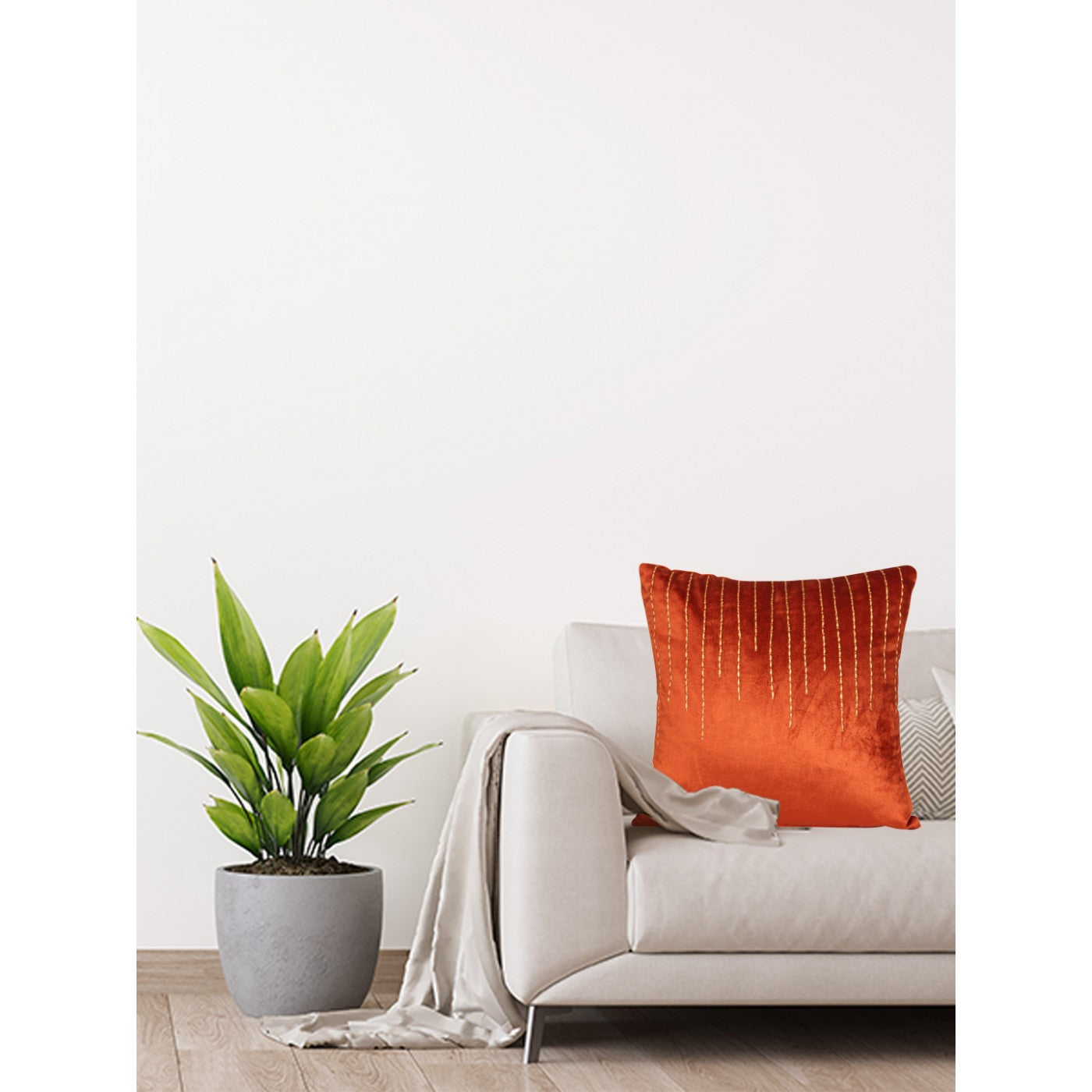 Amber Luxe: 16x16 Inch Orange Velvet Cushion Cover