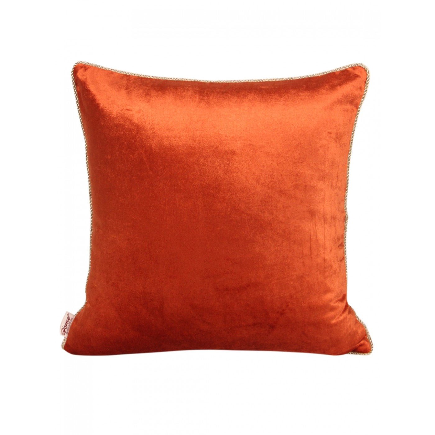 Sunset Glow: 16x16 Inch Orange Velvet Cushion Cover with Elegant Piping