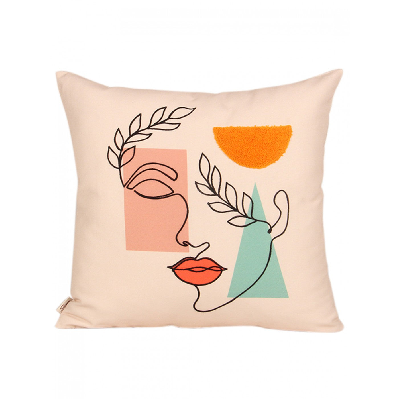 Artistic 18x18 Inch Embroidered Face Print Cushion Cover