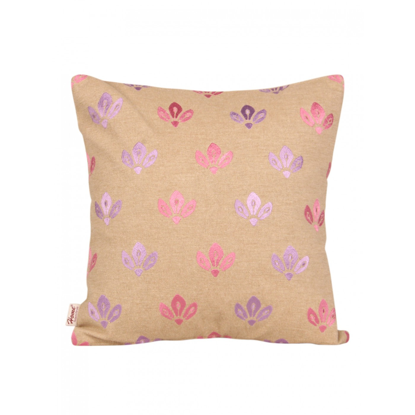 Chambray Charm 16x16 Inch Beige Embroidered Cushion Cover