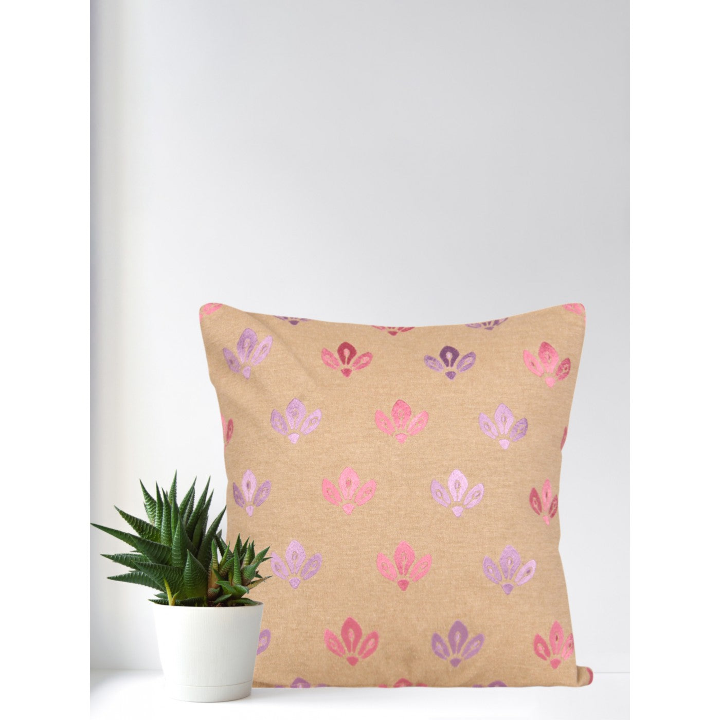 Chambray Charm 16x16 Inch Beige Embroidered Cushion Cover