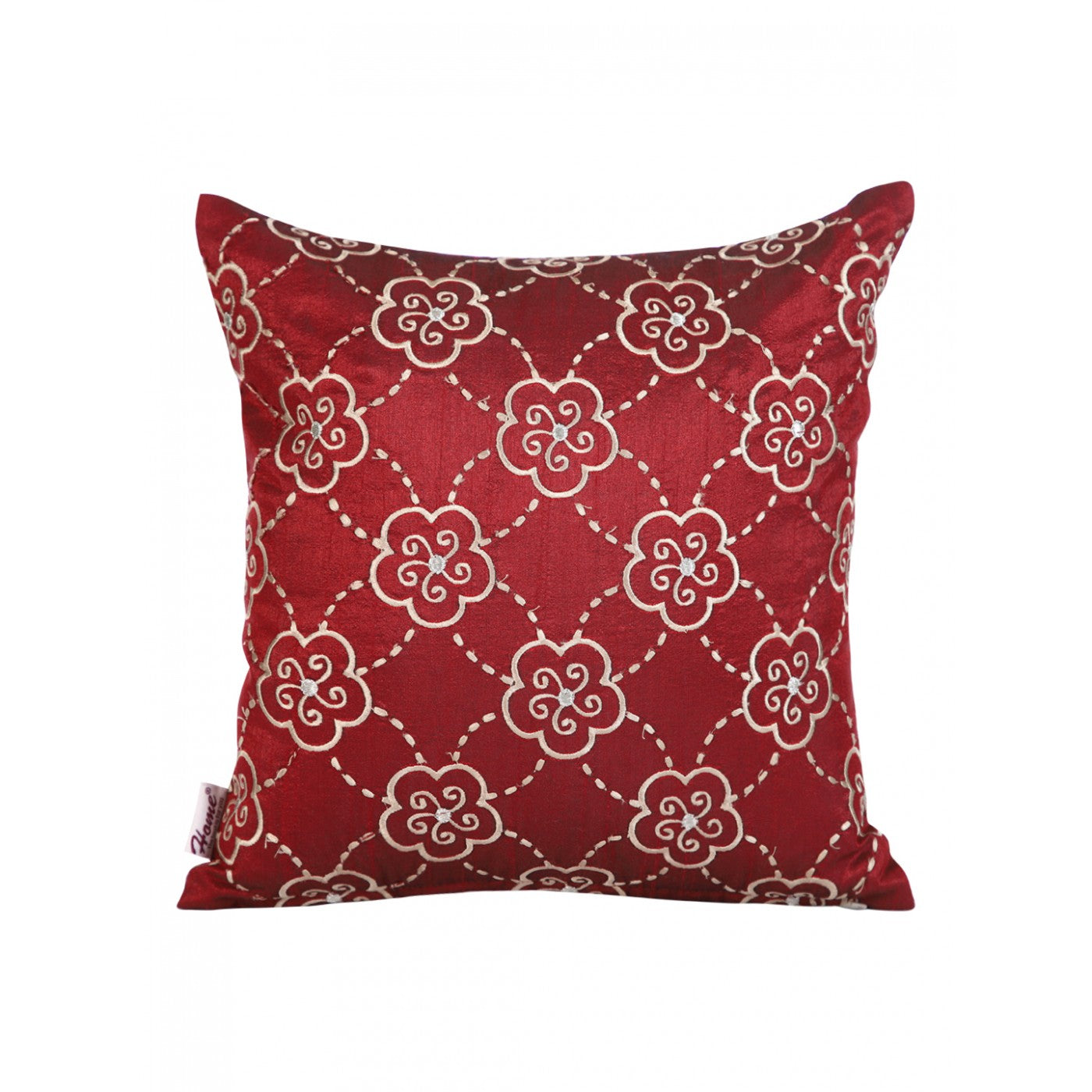 Maroon Dupion Embroidered Elegance Cushion Cover 12x12 Inches