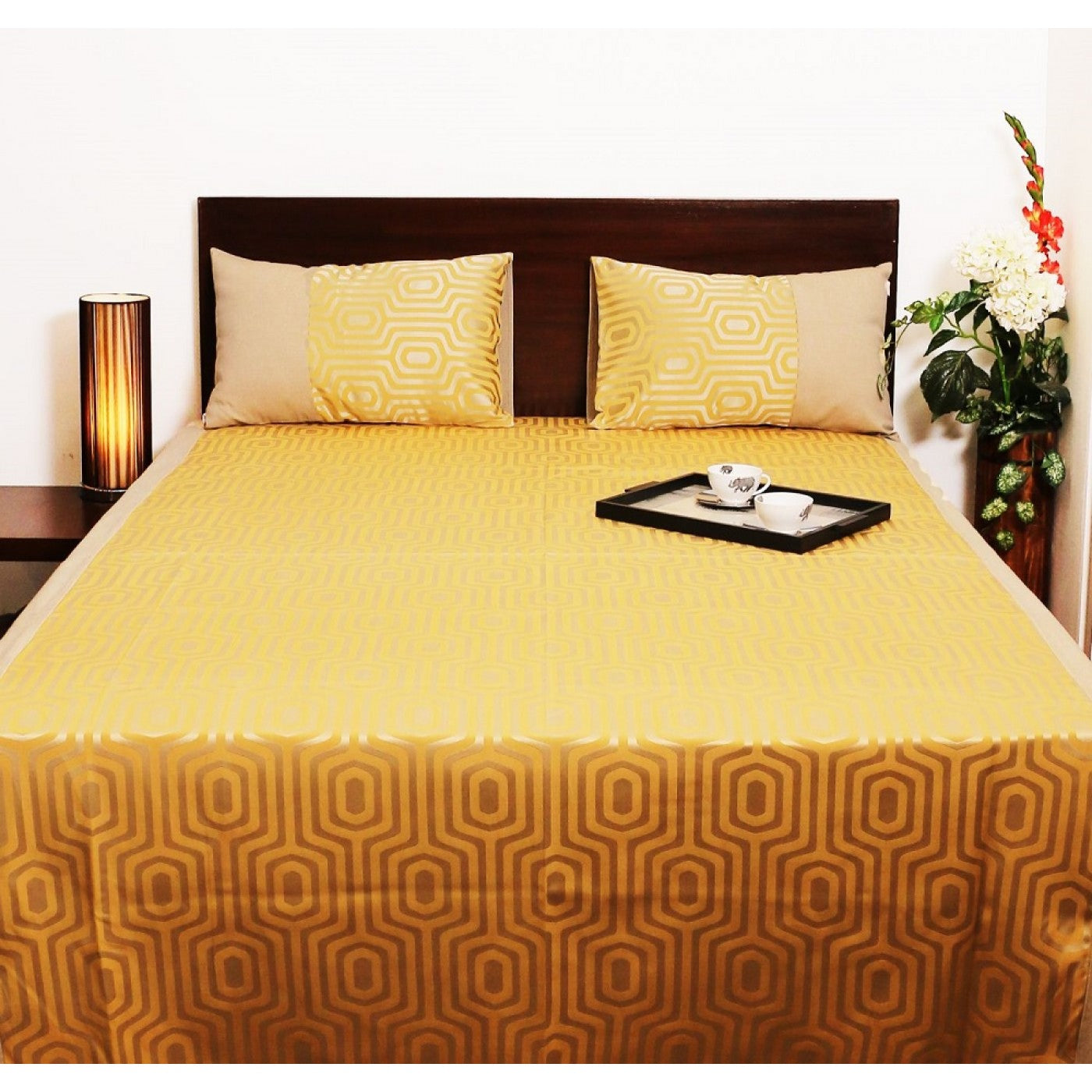 Elegant Hexa Jacquard Bed Cover Set with Matching Pillow Covers