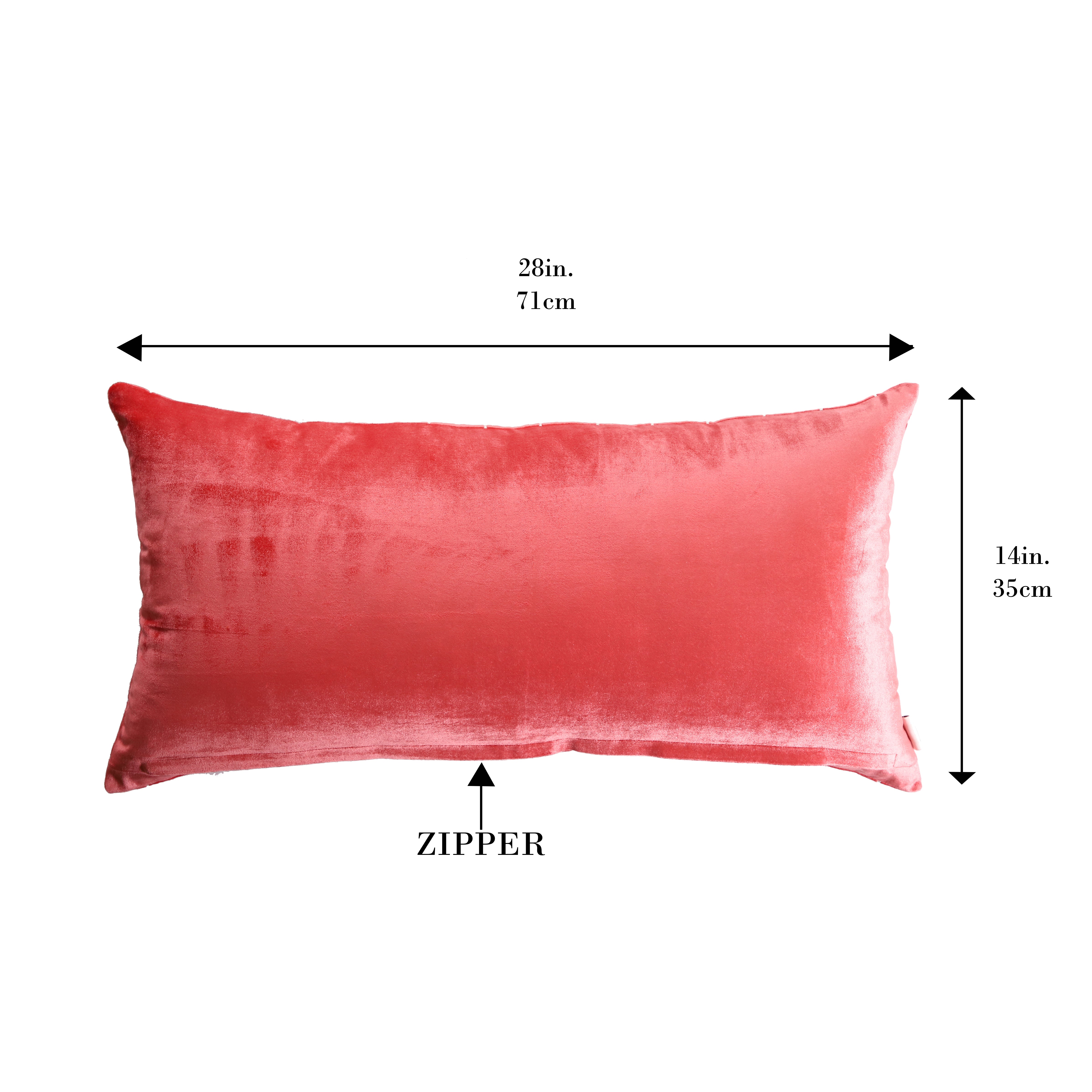 Embellished Check Lumbar Pink Peach Velvet Cushion Cover