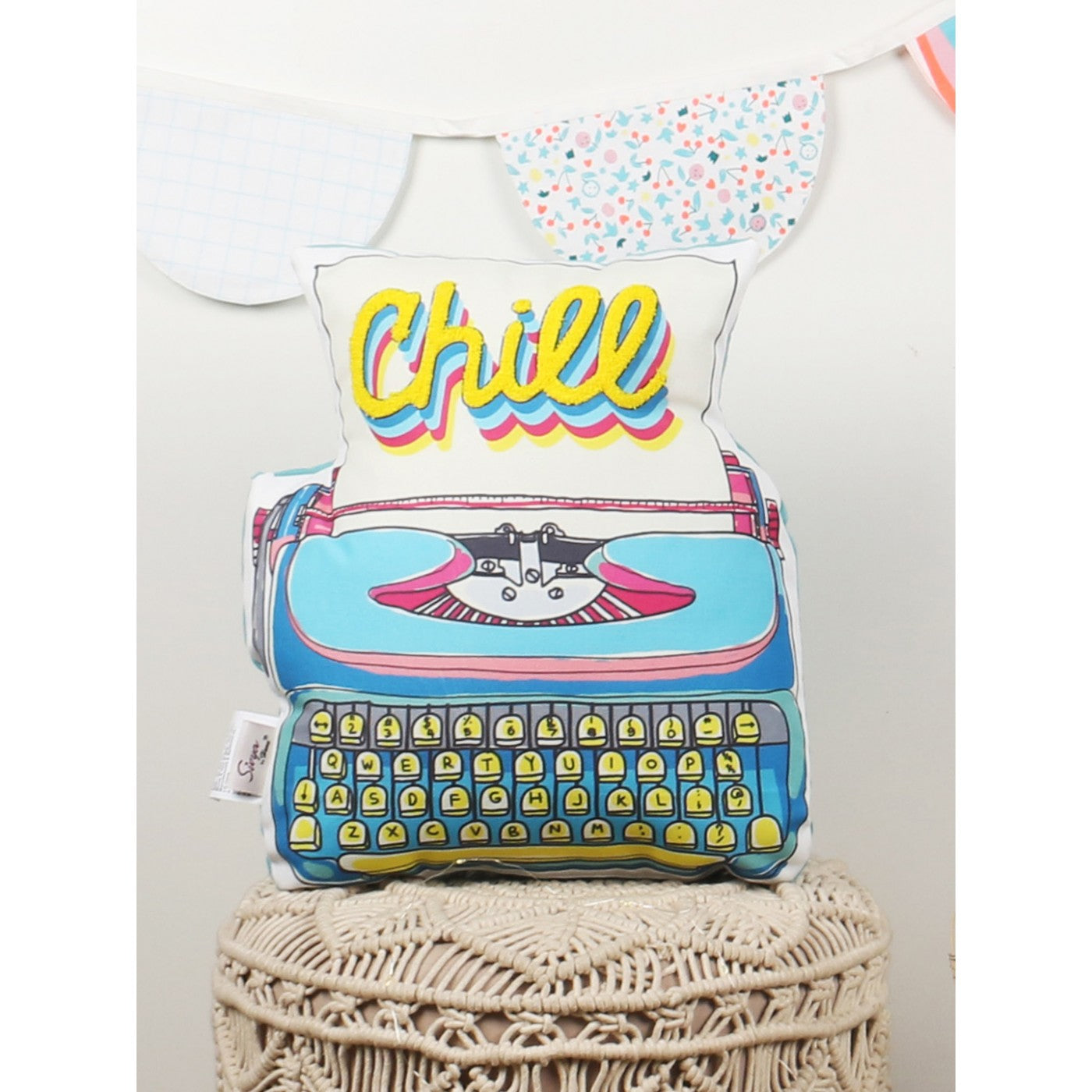 Vintage Vibes Printed Typewriter Theme Shape Cushion