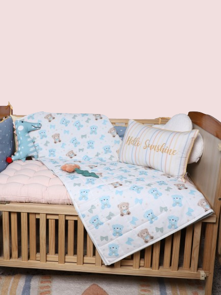 Teady Bear Printed Kids Single Quilt - Light Blue