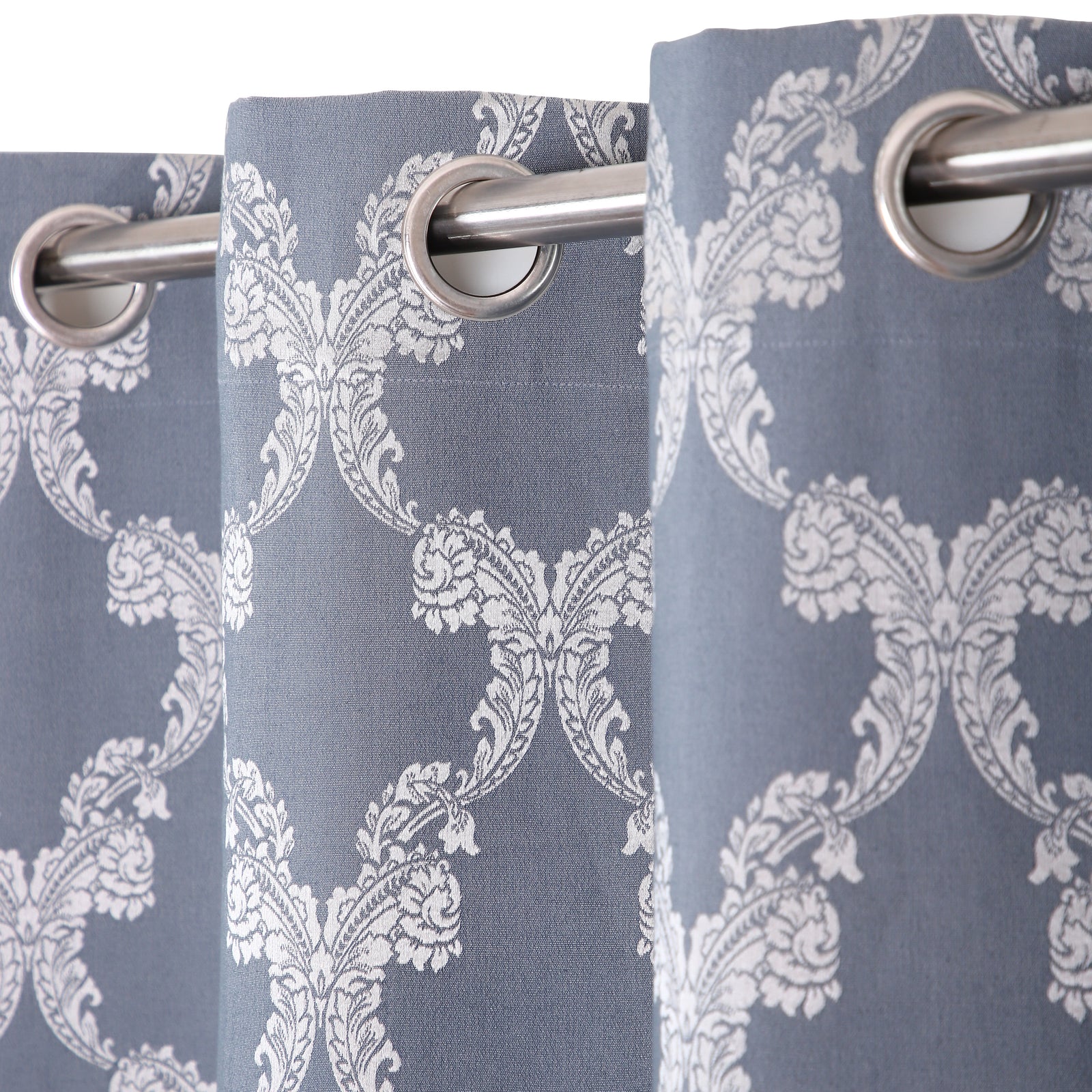 Home-The Best is for You Cotton Jacquard Grommet Self Design Blue and Silver Curtain