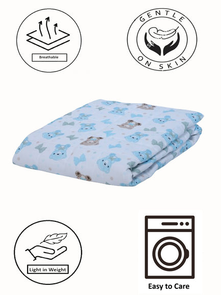 Teady Bear Printed Kids Single Quilt - Light Blue