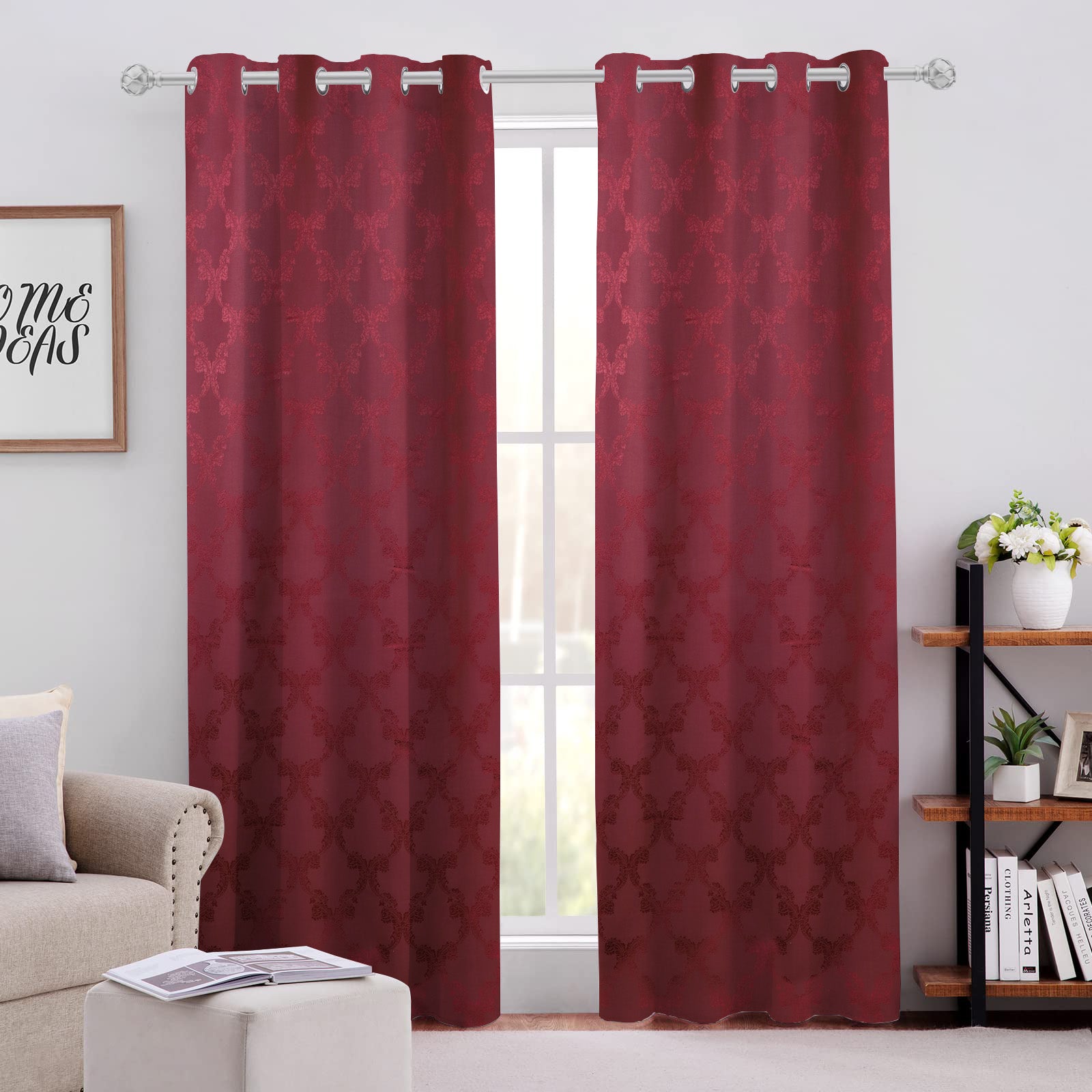 Cotton Jacquard Burgundy Self Design Curtain with Grommets