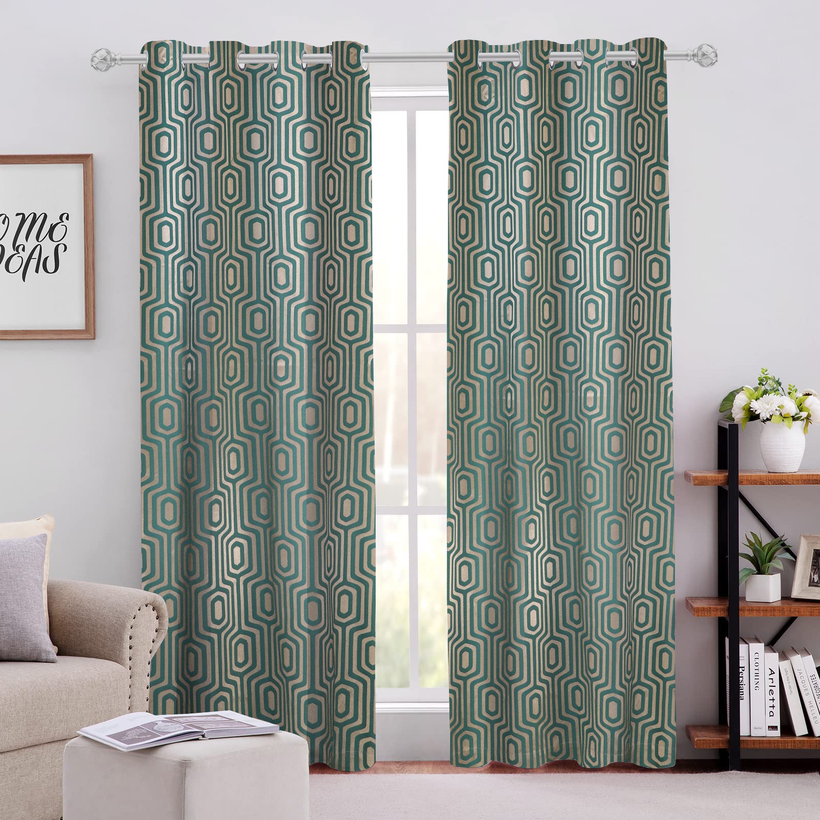 Cotton Jacquard Geometric Self Design Green Curtain