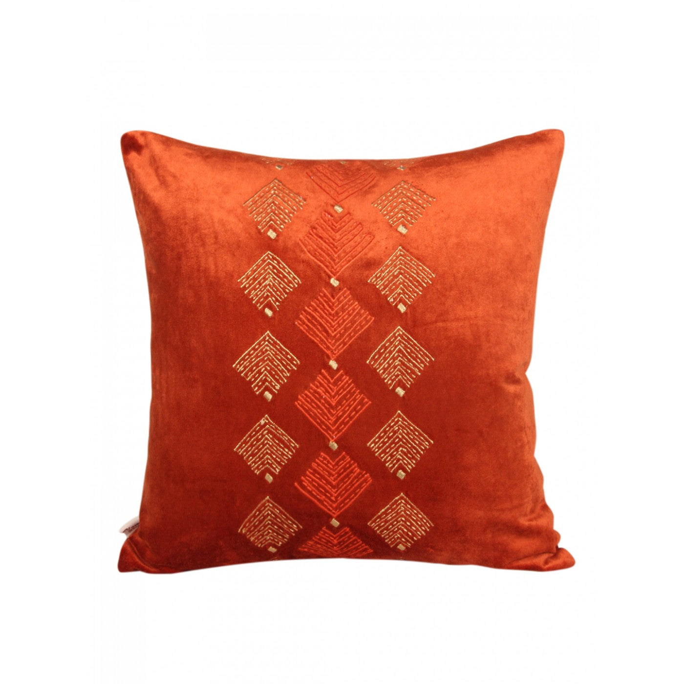 Orchard Mirage: 18x18 Inch Orange Embroidered Velvet Cushion Cover