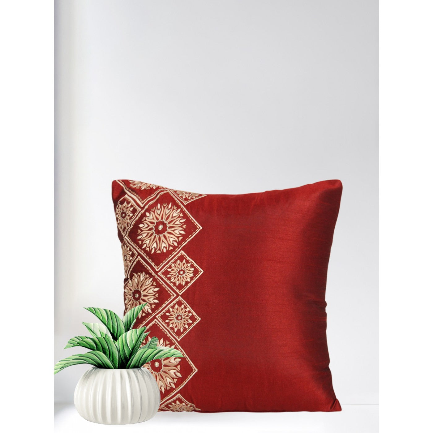 Regal Maroon Elegance 16x16 Inch Embroidered Cushion Cover