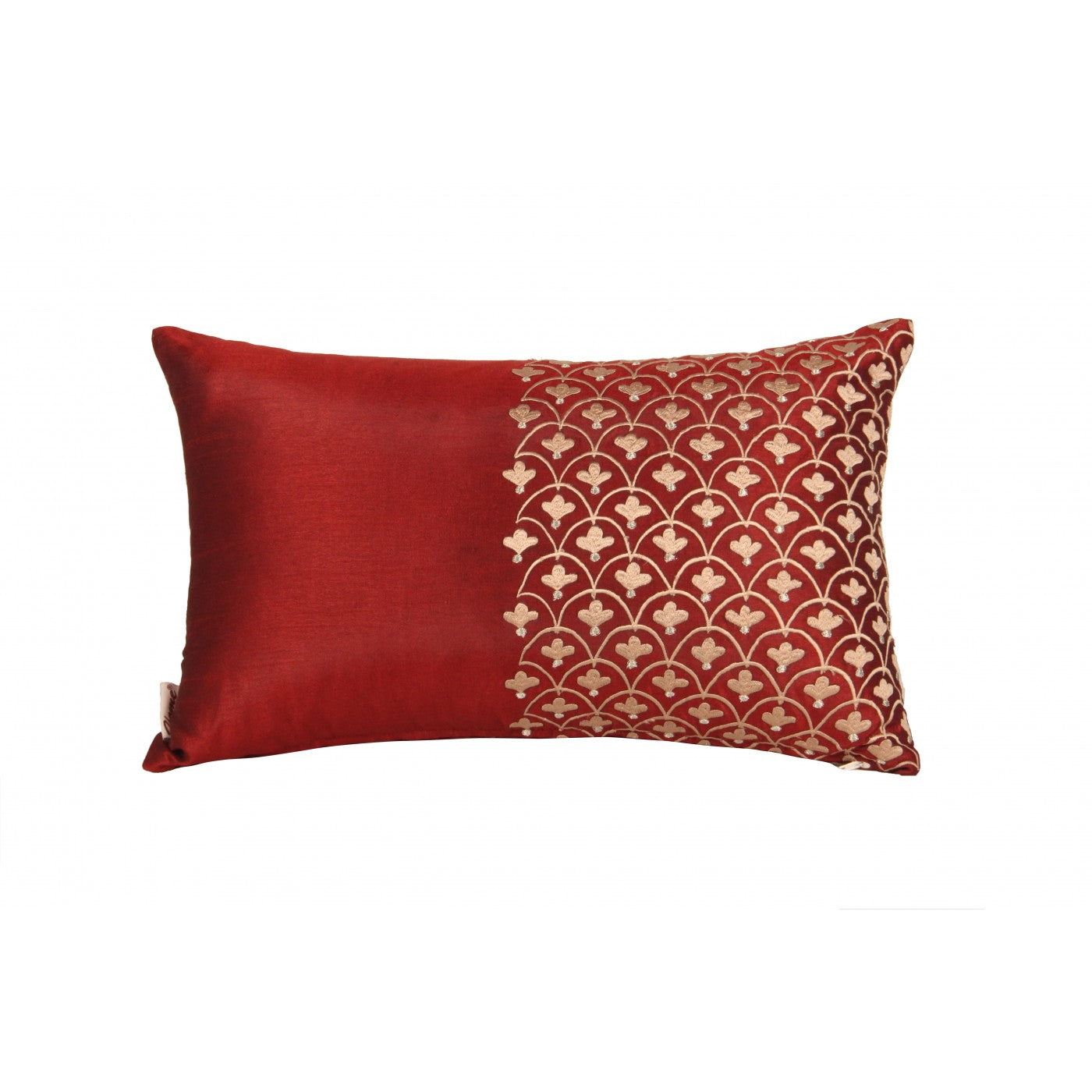 Elegant Festive Maroon Embroidered Cushion Cover 12x18 Inches
