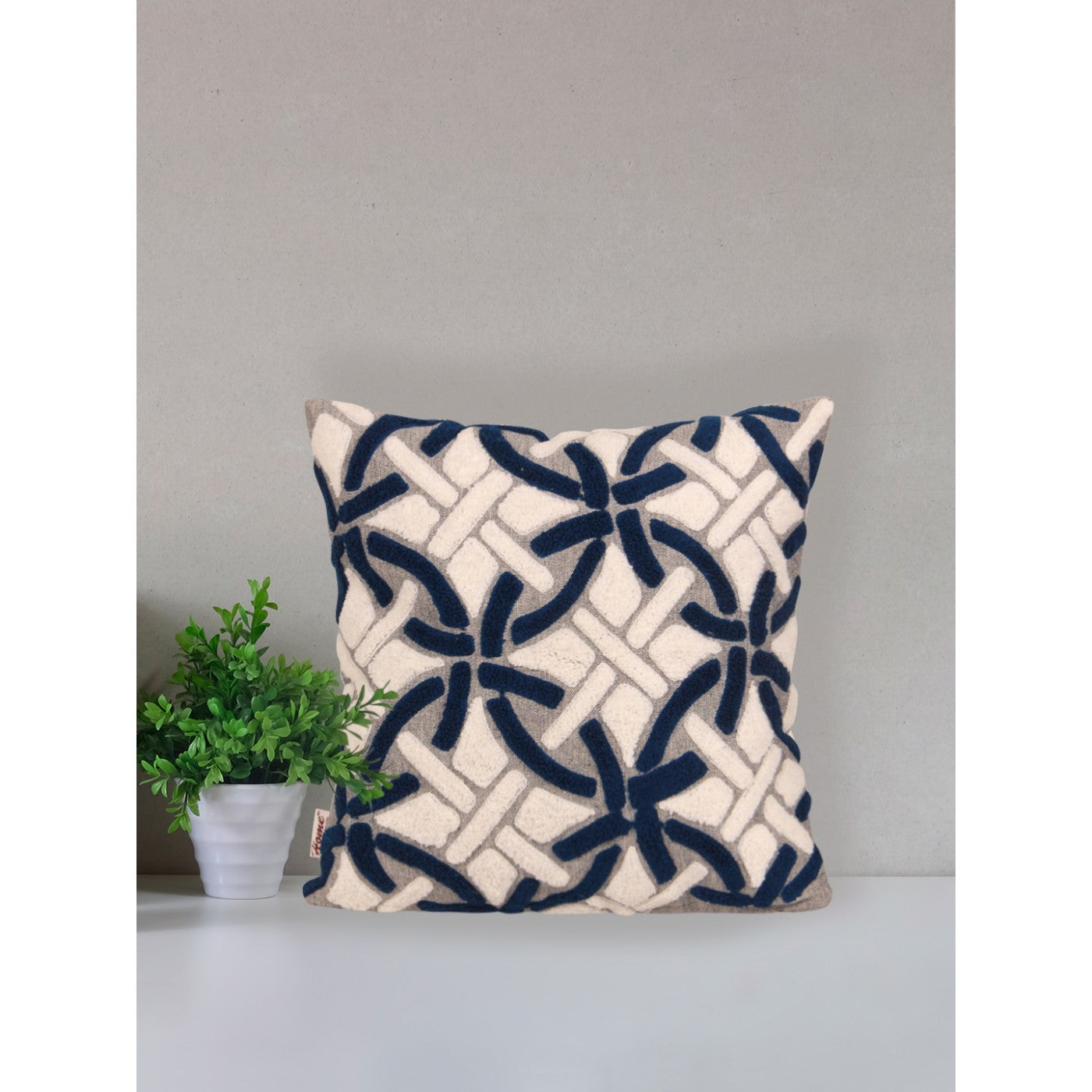 Blue Bliss 12x12 Inch Chambray Cushion Cover with Aari Embroidery