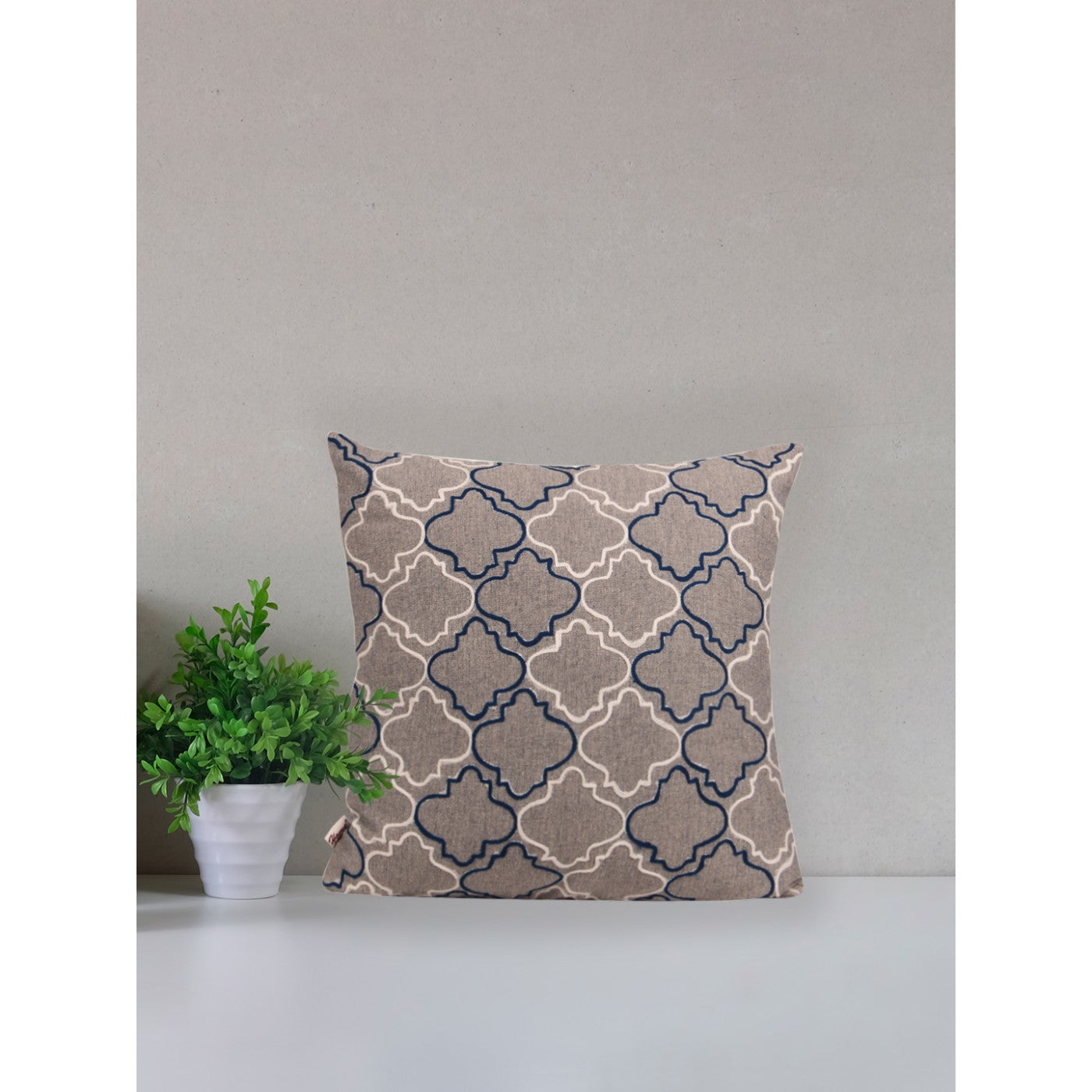 Timeless Threads 16x16 Inch Cotton Cushion Cover with Aari Embroidery