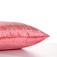 Glam Check Pink Peach Velvet Cushion Cover
