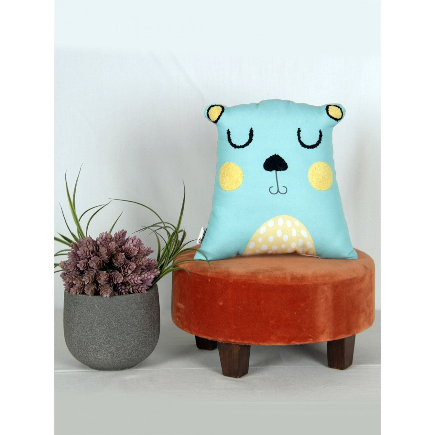 Blue Bear Bliss Embroidered Bear-Shaped Cushion for Snuggly Adventures
