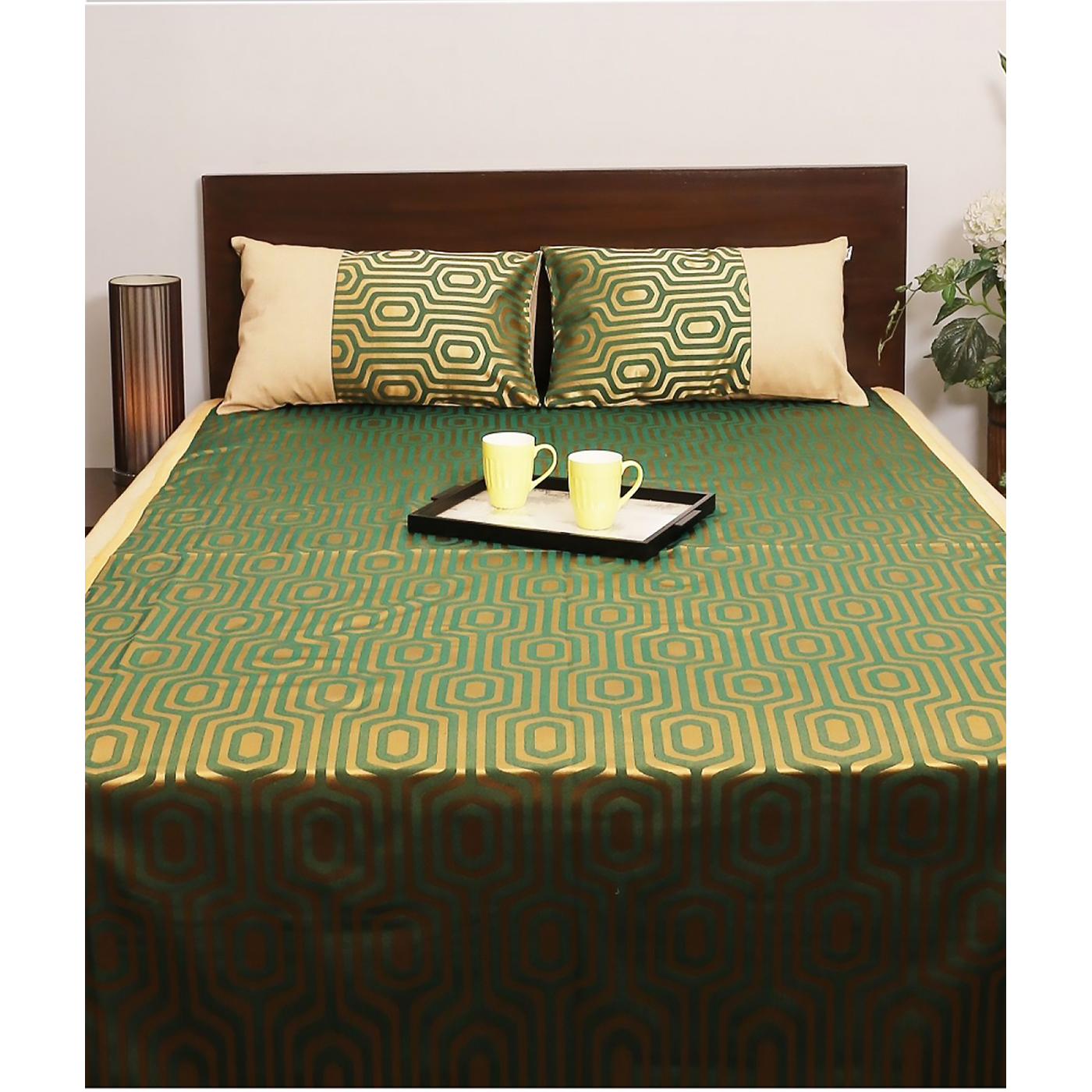 Elegant Hexa Jacquard Bed Cover Set with Matching Pillow Covers